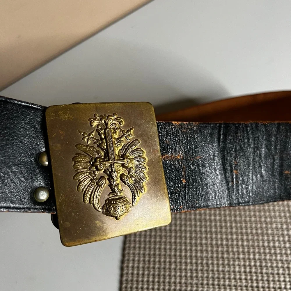 Vintage‎ Spanish Military Leather Belt Brass Guardia Civil Buckle Cereceda 35in